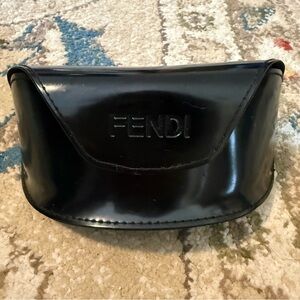 Fendi Black Soft Clam Shell Case For Eyeglasses Sunglasses Faux Patent Leather